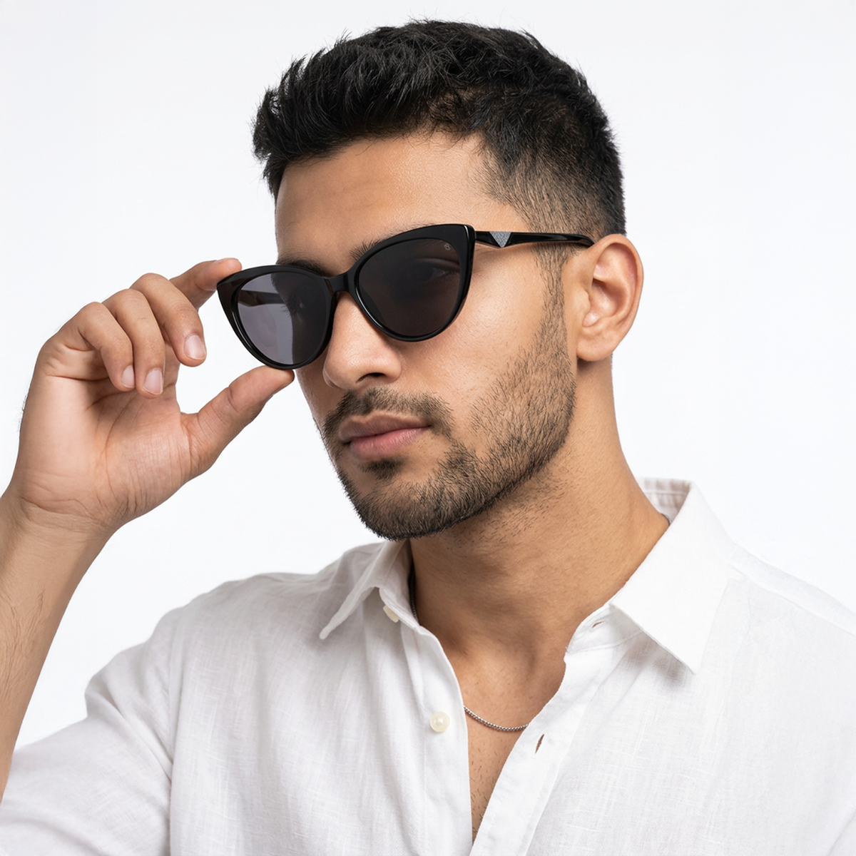 Eyejack Black Cateye Sunglasses for Men and Women - Style L899 - worn by a male model (image 3)