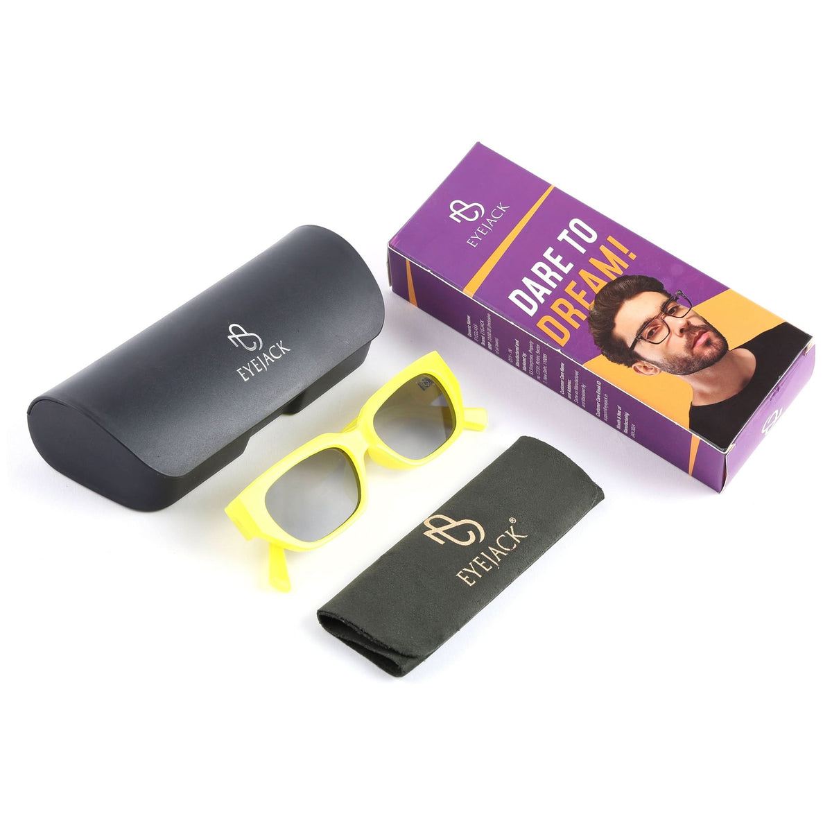 Eyejack Yellow Rectangle Sunglasses for Men and Women - detail view
