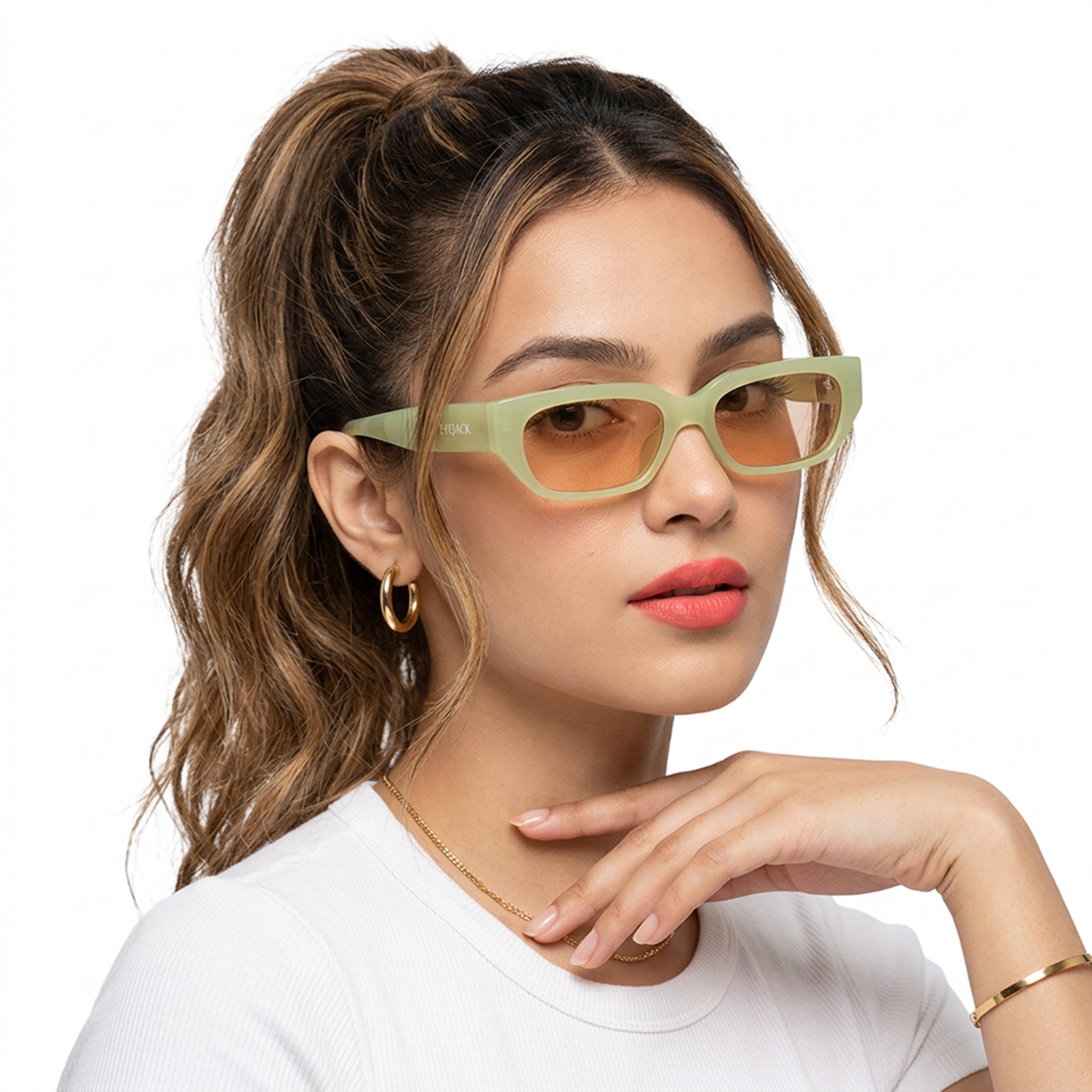 Eyejack Green Rectangle Sunglasses for Men and Women - worn by a male model (image 3)