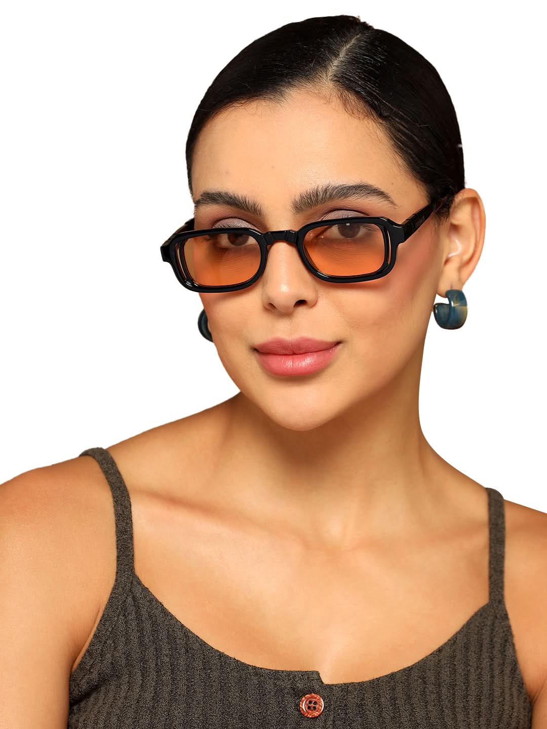 Deuk Shine Black Rectangle Sunglasses for Men and Women - worn by a male model (image 6)