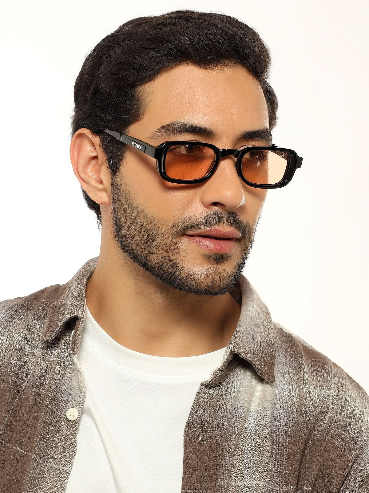 Deuk Shine Black Rectangle Sunglasses for Men and Women - worn by a male model (image 1)