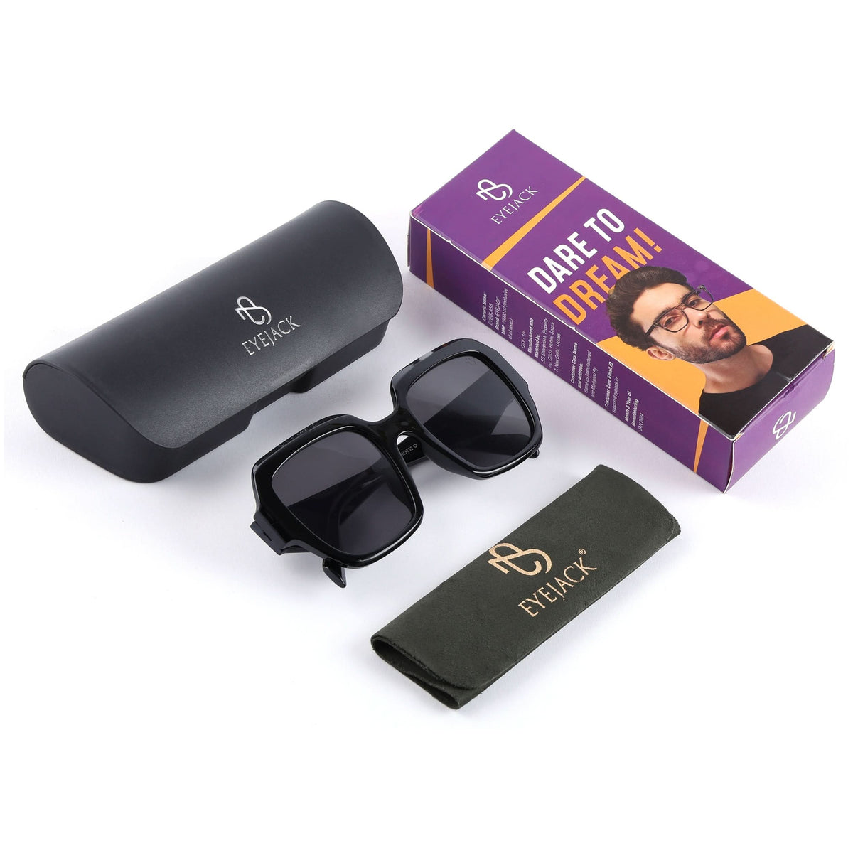 Eyejack Black Oversize Sunglasses for Men and Women - Style L994 - detail view