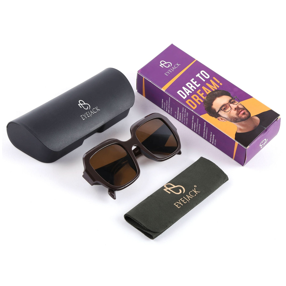 Eyejack Brown Oversize Sunglasses for Men and Women - detail view