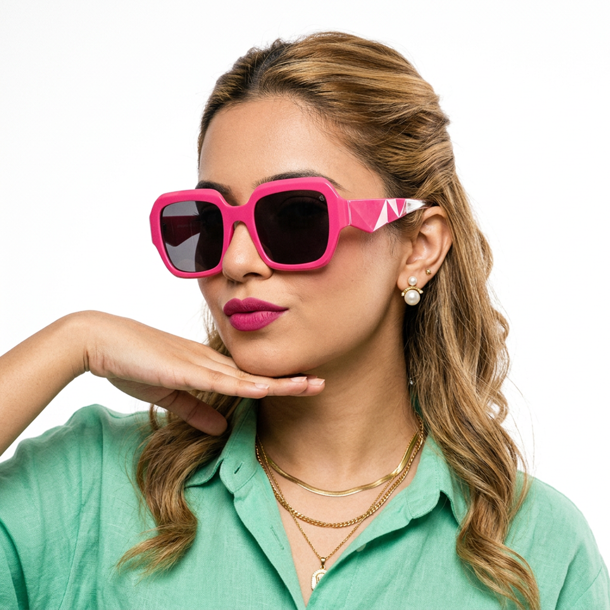 Eyejack Hot Pink Oversize Sunglasses for Men and Women - worn by a male model