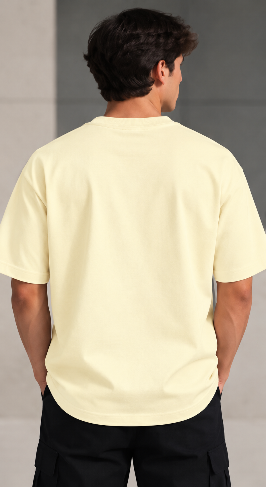 HUSTLE Men's Crew Neck Oversized Tees - Cream