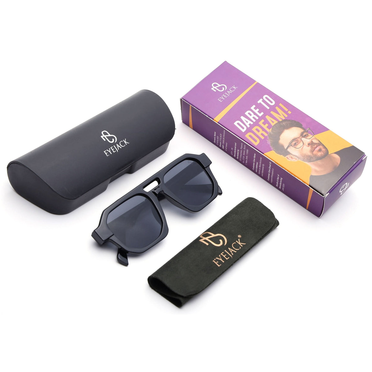 Eyejack Solar Shine Black Square Sunglasses for Men and Women - view 6