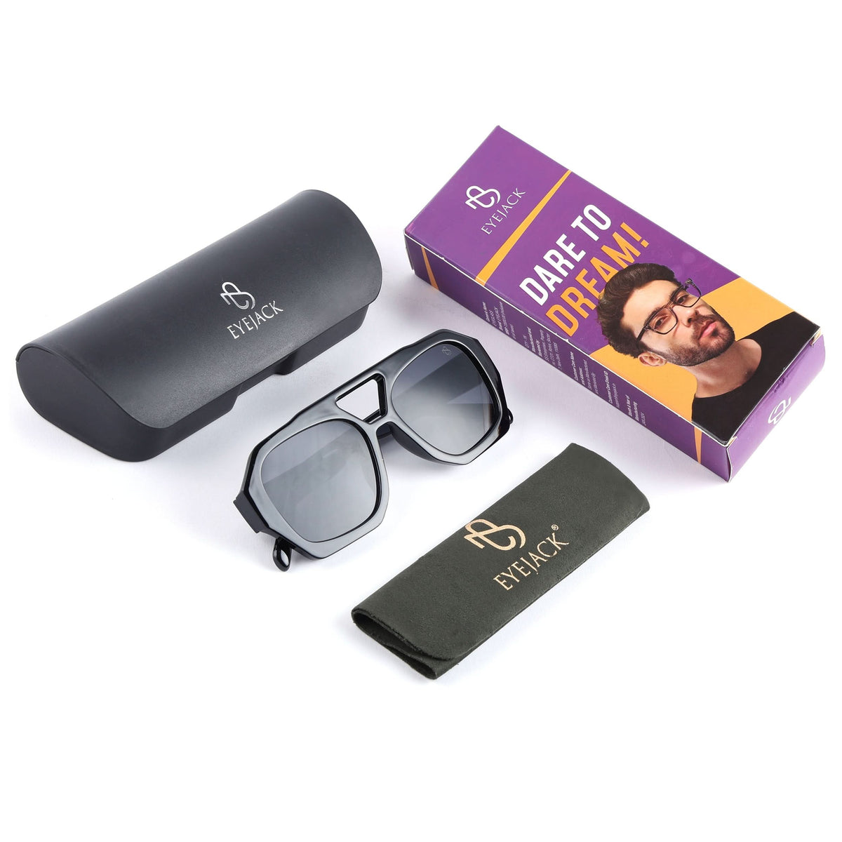 Eyejack Black Wayfarer Sunglasses for Men and Women - Style 1003 - detail view