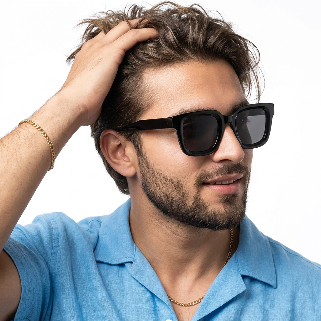 Cubix Shine Black Square Sunglasses for Men and Women - worn by a male model (image 1)
