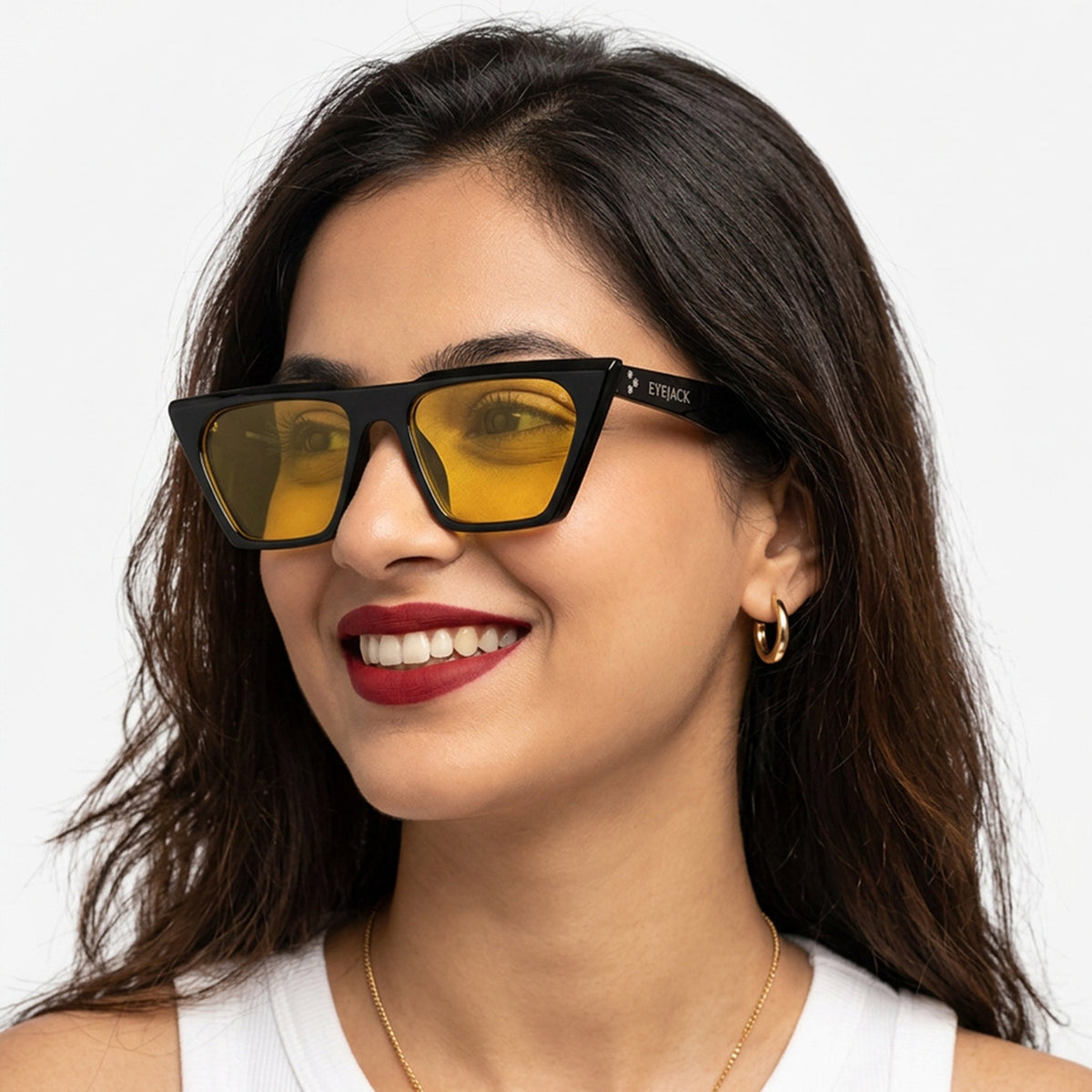 Eyejack Black Cateye Sunglasses for Men and Women - Style 1016 - worn by a male model (image 1)