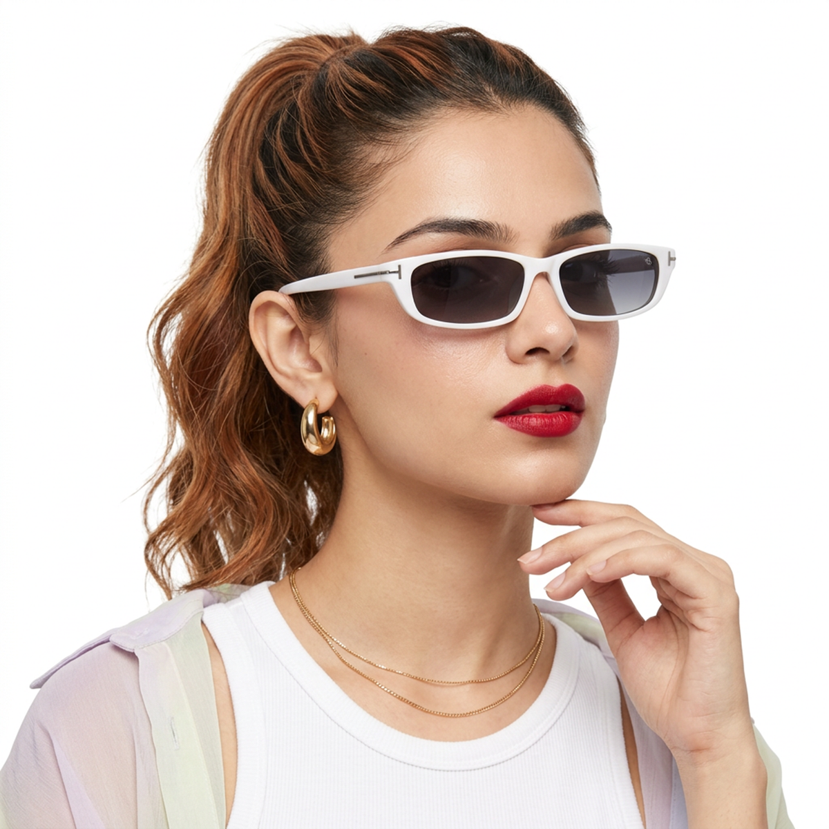Eyejack White Rectangle Sunglasses for Men and Women - Style 1023 - worn by a male model (image 1)