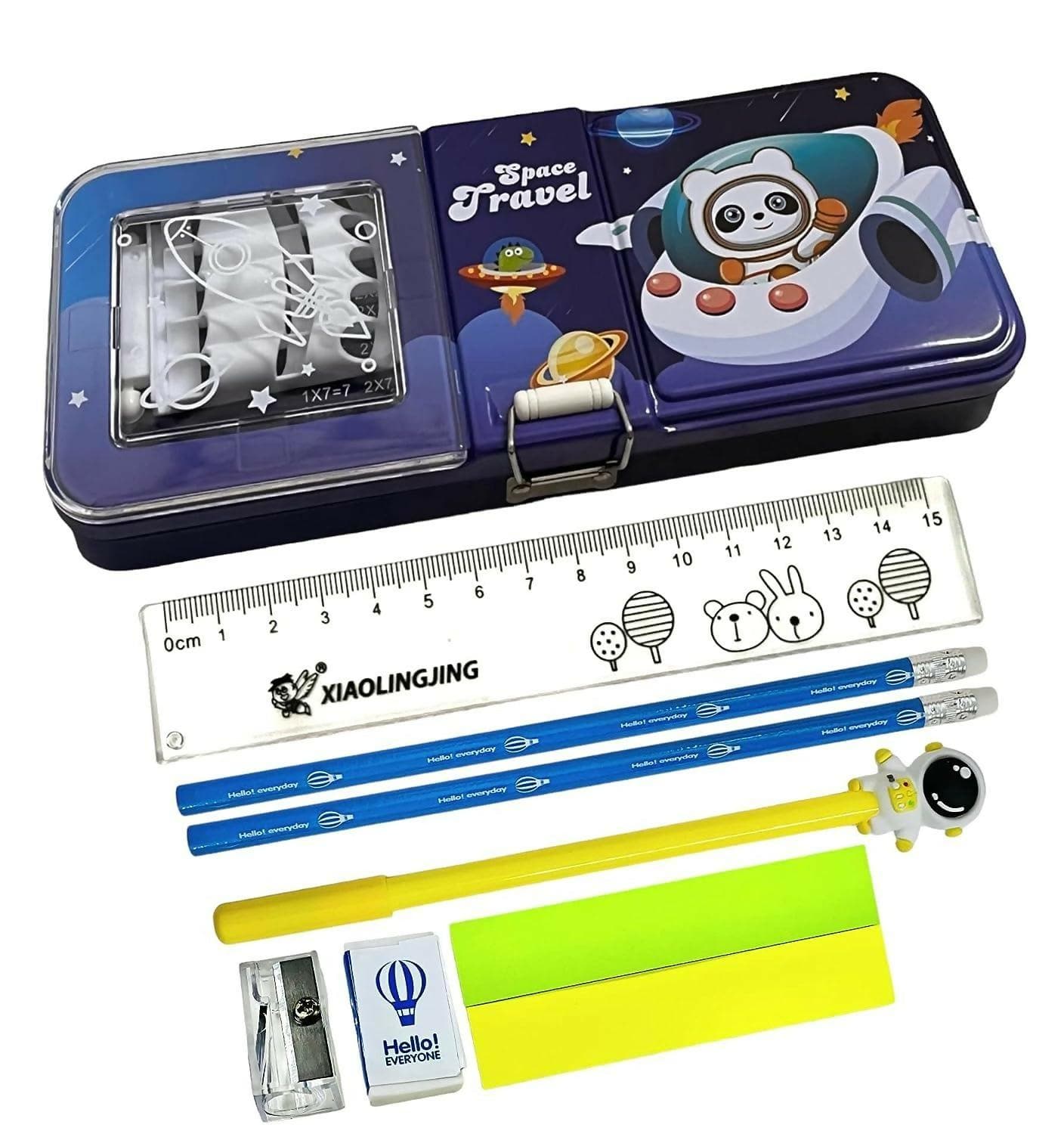 Space Travel Metal Pencil Box Including Stationary Set - HalfPe