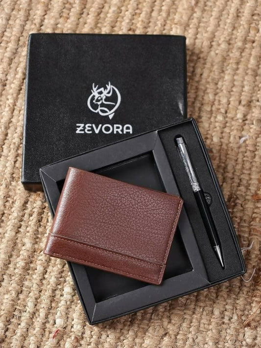 ZEVORA Evening/Party Brown Genuine Leather Wallet (3 Card Slots) - HalfPe