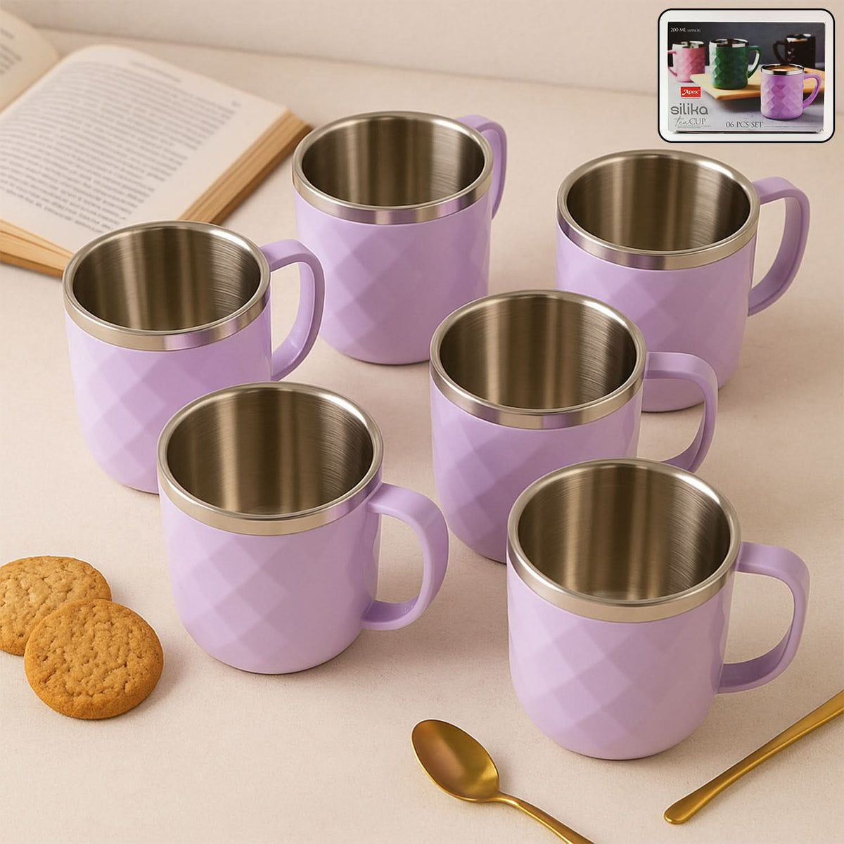 Apex Silika Tea Cups – 200 ml, Set of 6 HP DD