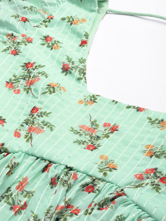 Bollywood Vogue Ready To Wear Mint Green Georgette Digital Printed Dress