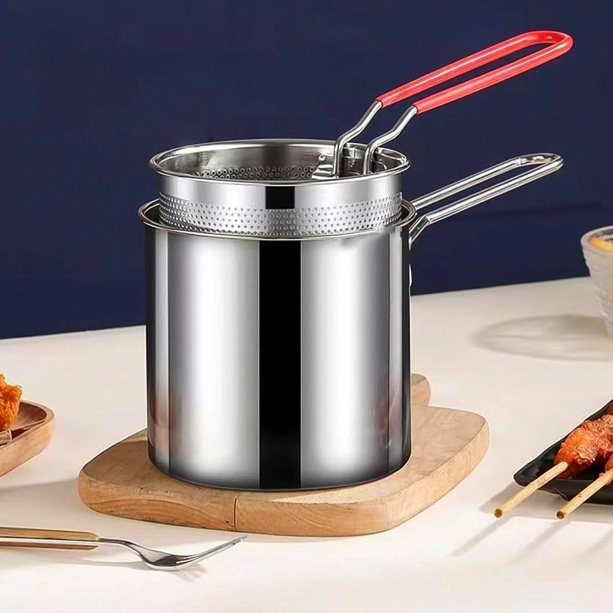 Small Deep Frying Pot with Strainer Basket – 2 Pc Set for Easy and Mess-Free Cooking HP DD