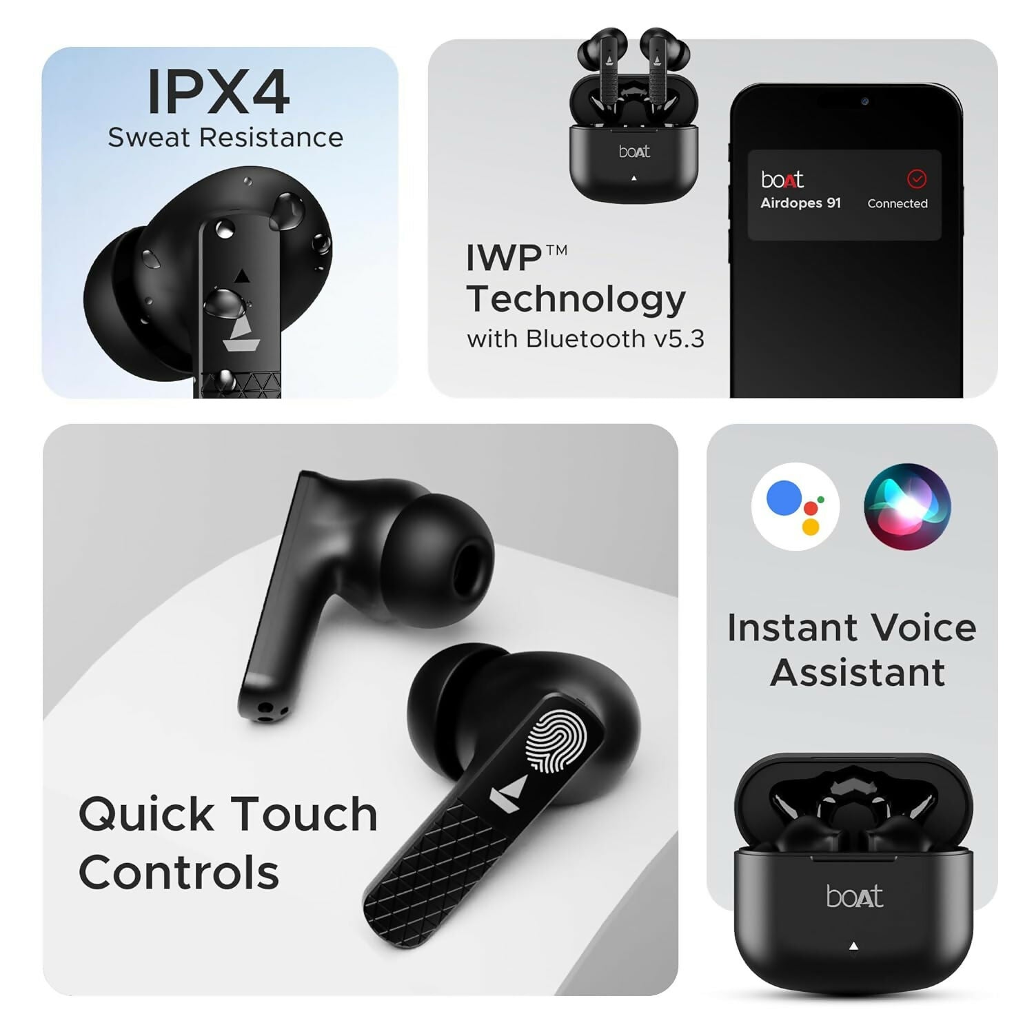 Boat Airdopes Primo in Ear HeadphoneTWS Earbuds with 45 Hours Playback, Fast Charge, Beast Mode, Dual Mics Enx, IPX Bluetooth Earbuds(Active Black)