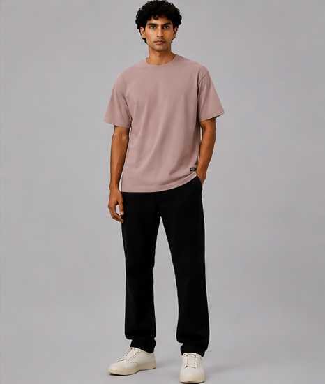 HUSTLE Men's Crew Neck Oversized T-Shirt – Dusty Pink