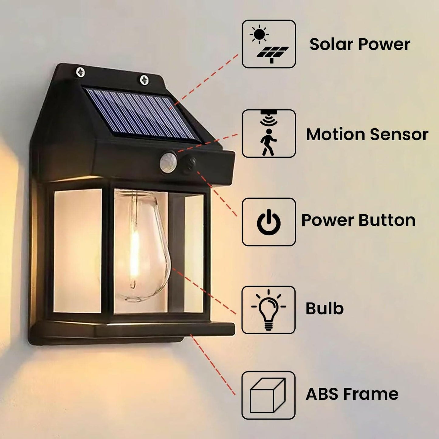 Tungsten Bulb led Solar Outdoor Garden Wall Light with Sensor Wireless Solar Wall lamp (Black & White) - HalfPe