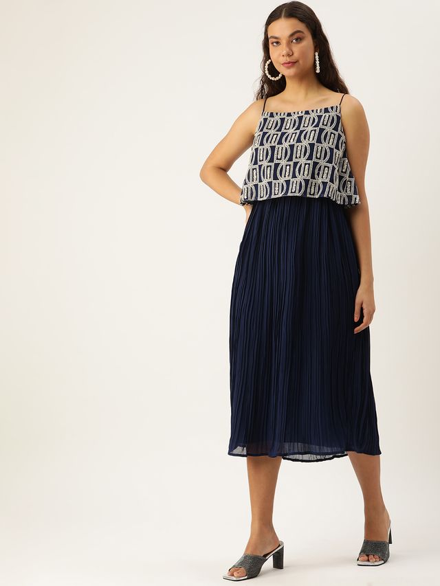 Bollywood Vogue Ready To Wear Dark Blue Embroidered Georgette Dress