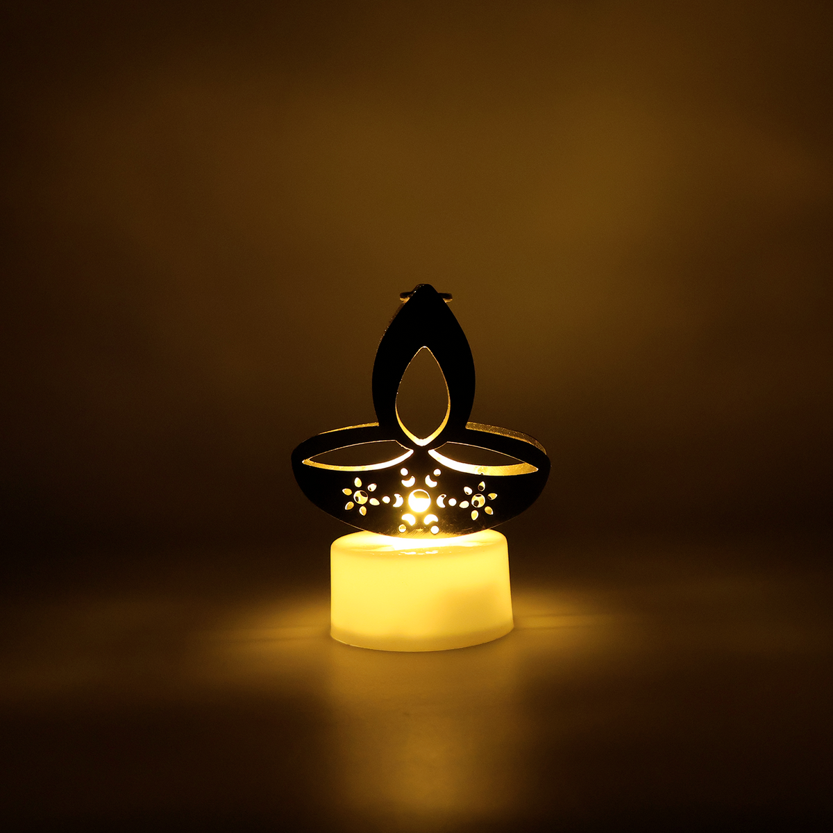 Set of 6 Golden Diya Shaped LED Tealight Candles – Flameless Decorative Festival Lights for Home (6 Pc)