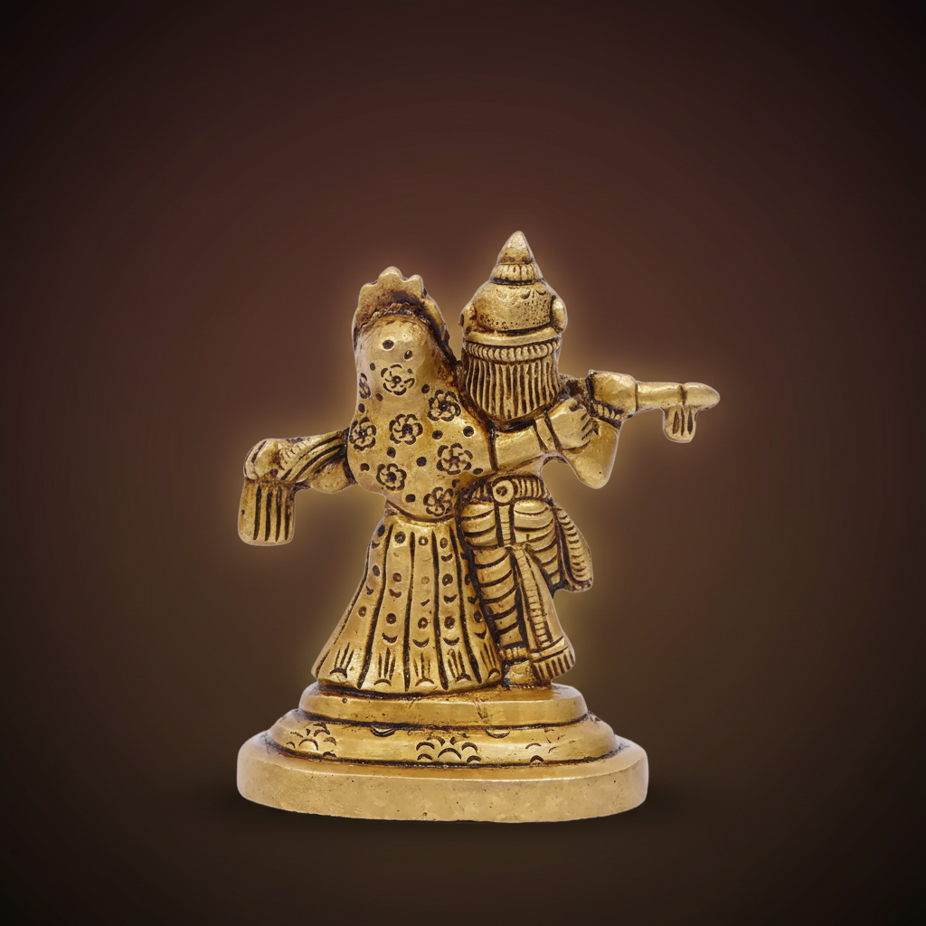 Brass Radha Krishna Idol - 8 cm SUPER