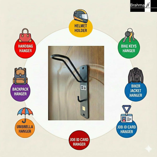 Multi-Purpose Over The Door Helmet Holder & Organizer, Heavy-Duty No-Drill Door Hook for Bags, Jackets, Keys & Accessories WiNNY