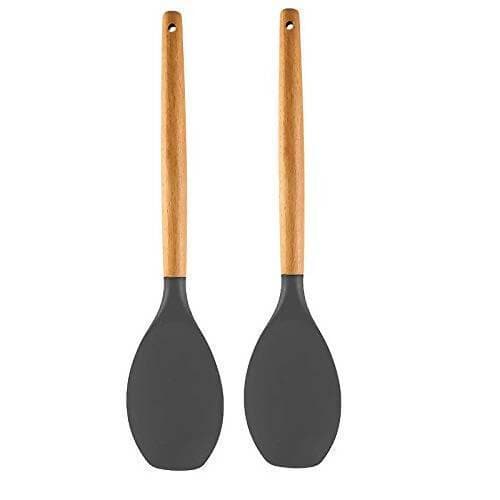 P-Plus International Premium Silicone Spatula Flexible & Heat Resistant Rubber Spatula with Wood Handle (Grey – Pack of 2) - HalfPe