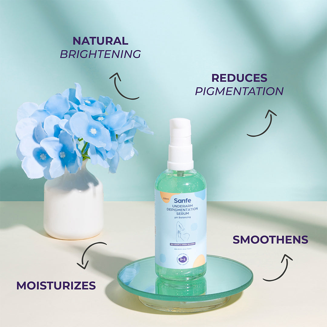 Sanfe Underarm Lightening & Depigmentation Serum for Women - 100ml with Sea Grape and Green SeaWeed Extracts Treats Hyperpigmentation & Dark Spots Natural Underarm Brightening MSDS Certified