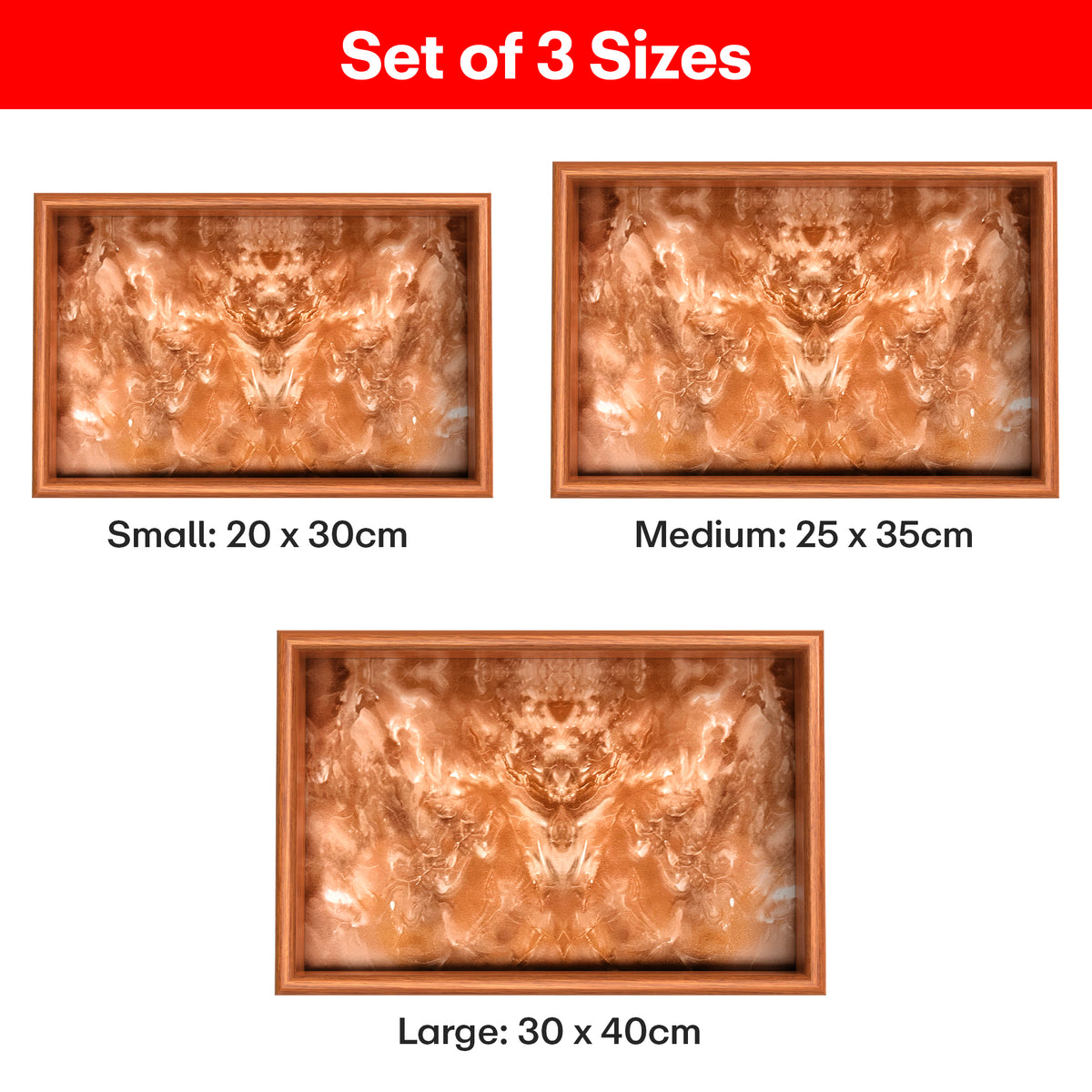 Rioware Wooden Serving Tray Set of 3 | Bamboo Tea & Coffee Serving Trays | Decorative Resin Kitchen & Dining Tray Set | Snack, Breakfast & Home Décor | Terramarble New
