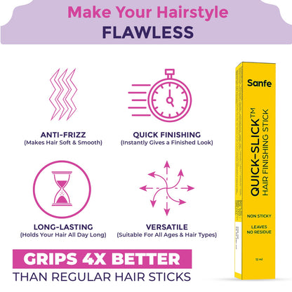 Sanfe Quick Slick Hair Finishing Stick For Women | Anti Flyaway for Smooth, Non-Greasy, and Non-Oily Look | Non-Sticky, Leaves No Residue| For frizzy and baby hair fix 12ml