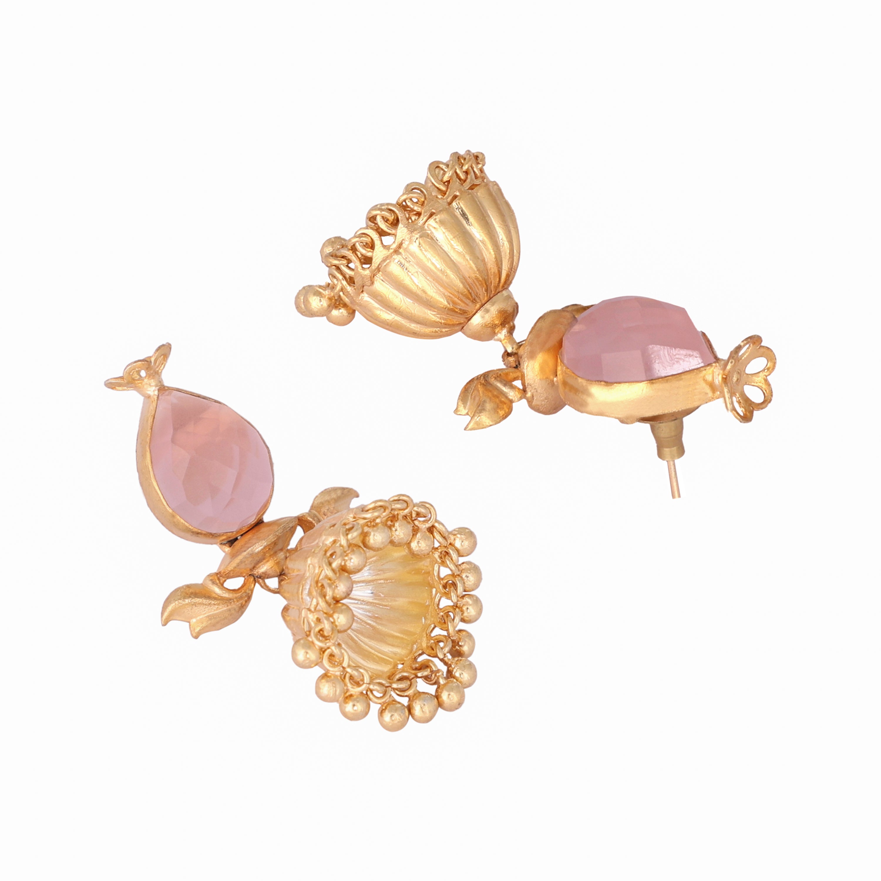 22K Gold Plated Rose Quartz Stone Ethnic Jhumkas