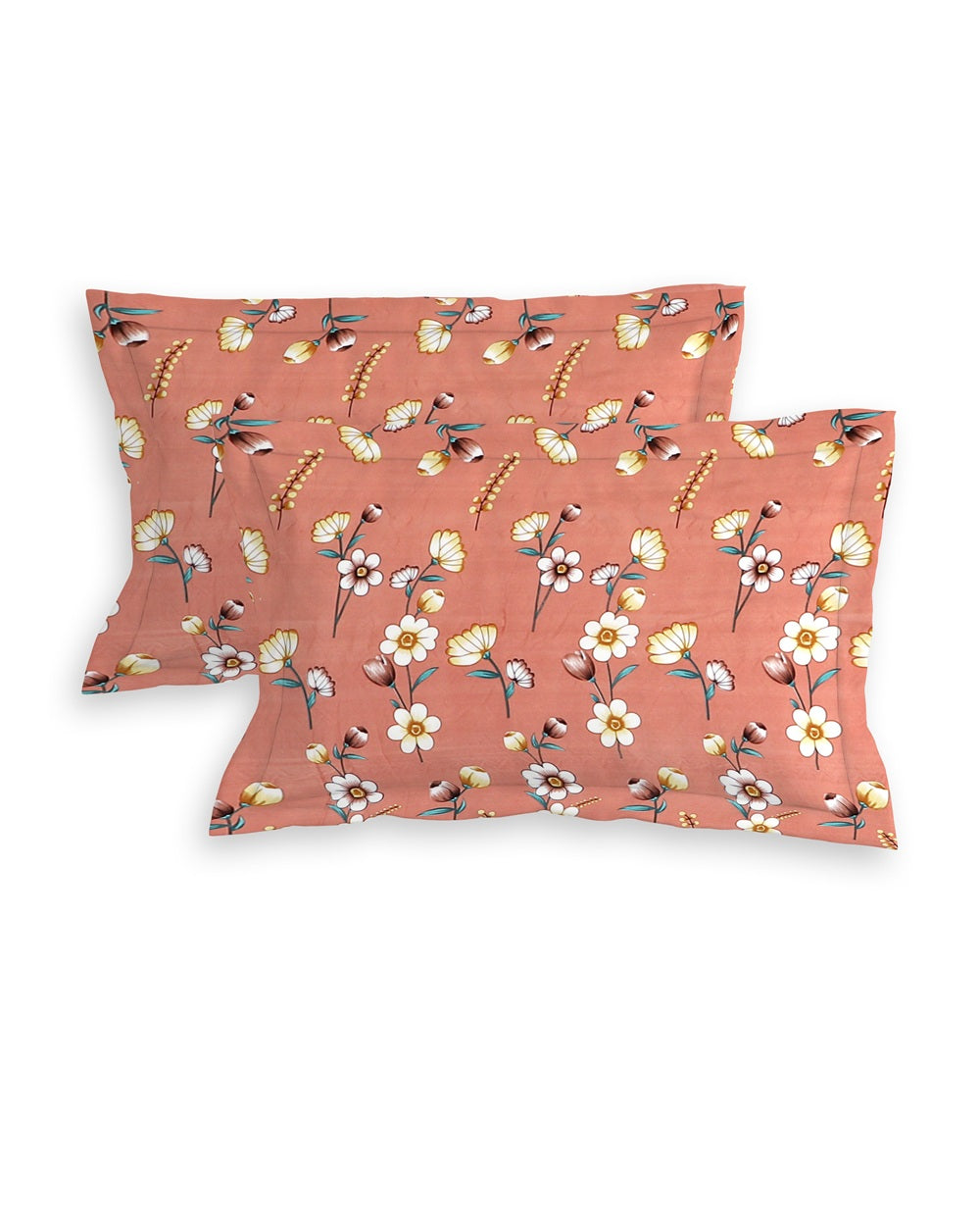 Fantasy Collection Premium Cotton 200 TC Fitted Queen Bedsheet with 2 Pillow Covers - Peach