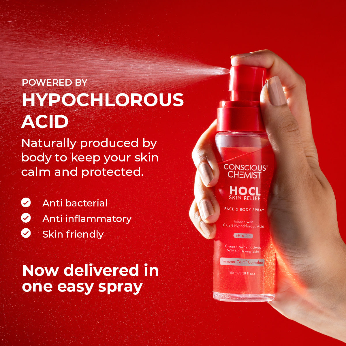 Conscious Chemist HOCL Skin Relief Toner Spray for Acne, Redness & Irritation | Soothes Face & Body Men & Women (100 ml)