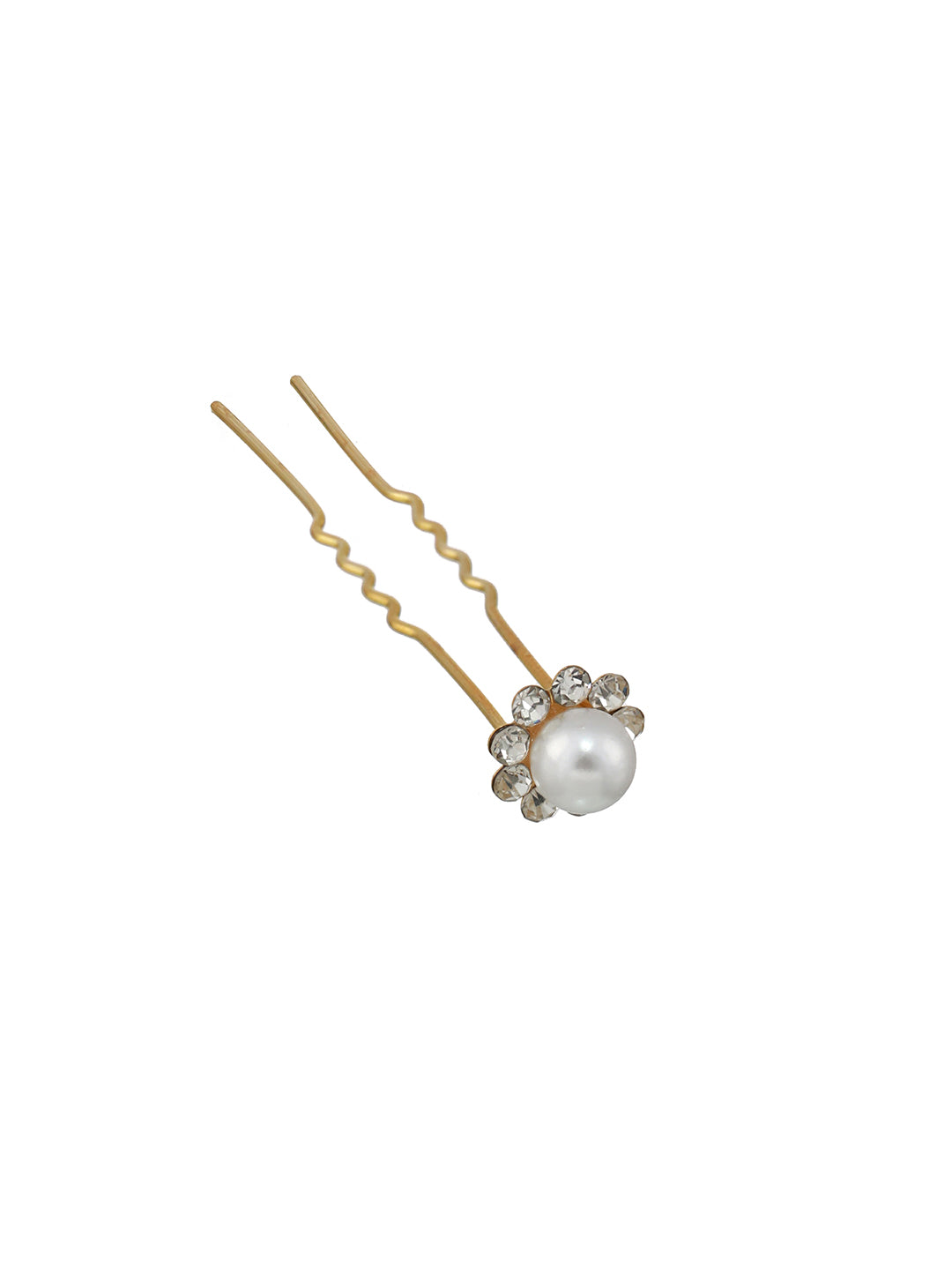 Women Set Of 12 Gold Plated & White Pearl Beaded U Pins