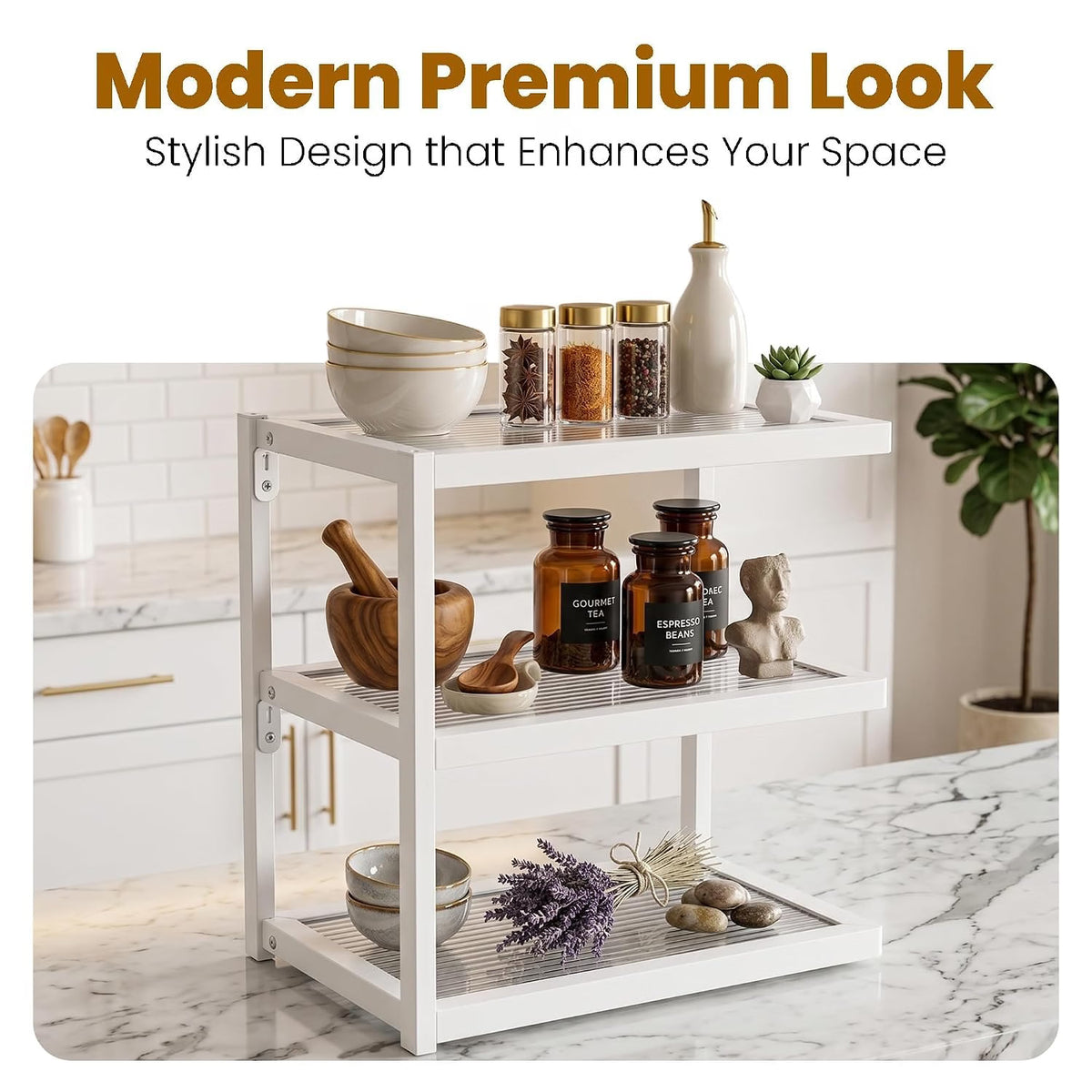 Rioware 3-Tier Kitchen Organizer Rack | Multi-Layer Countertop Storage Shelf | Transparent Kitchen Stand for Coffee Mugs, Tea Sets, Spice Jars & Kitchen Essentials Racknest