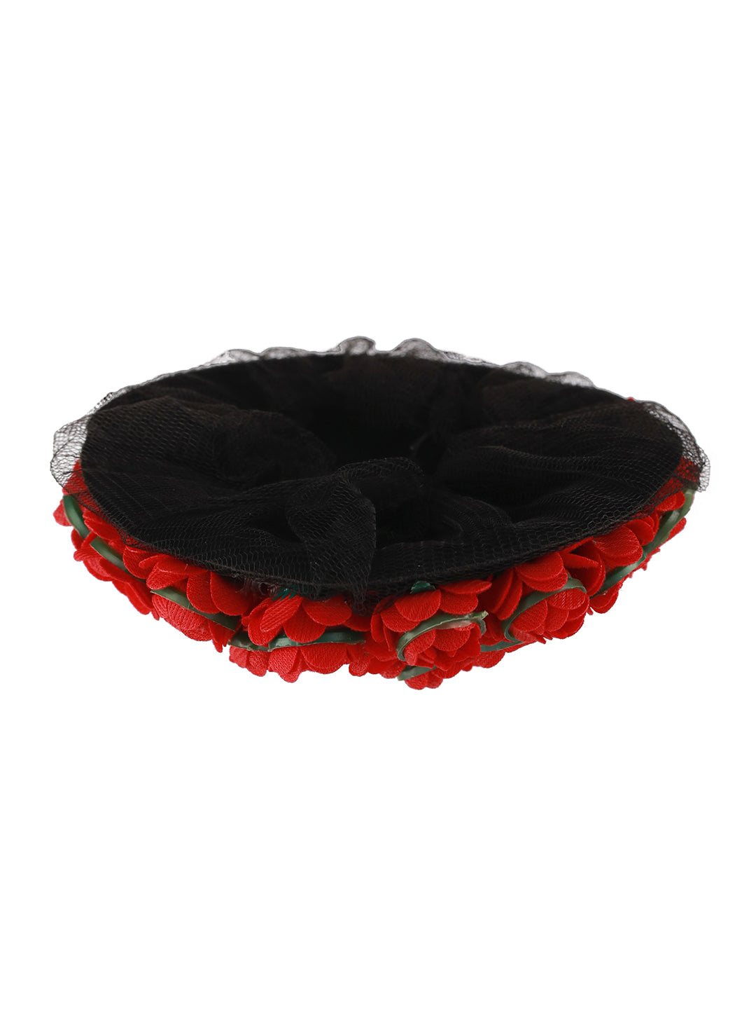 Women Red Rose Artificial Flower Juda Gajra Designed Hair Bun Cover