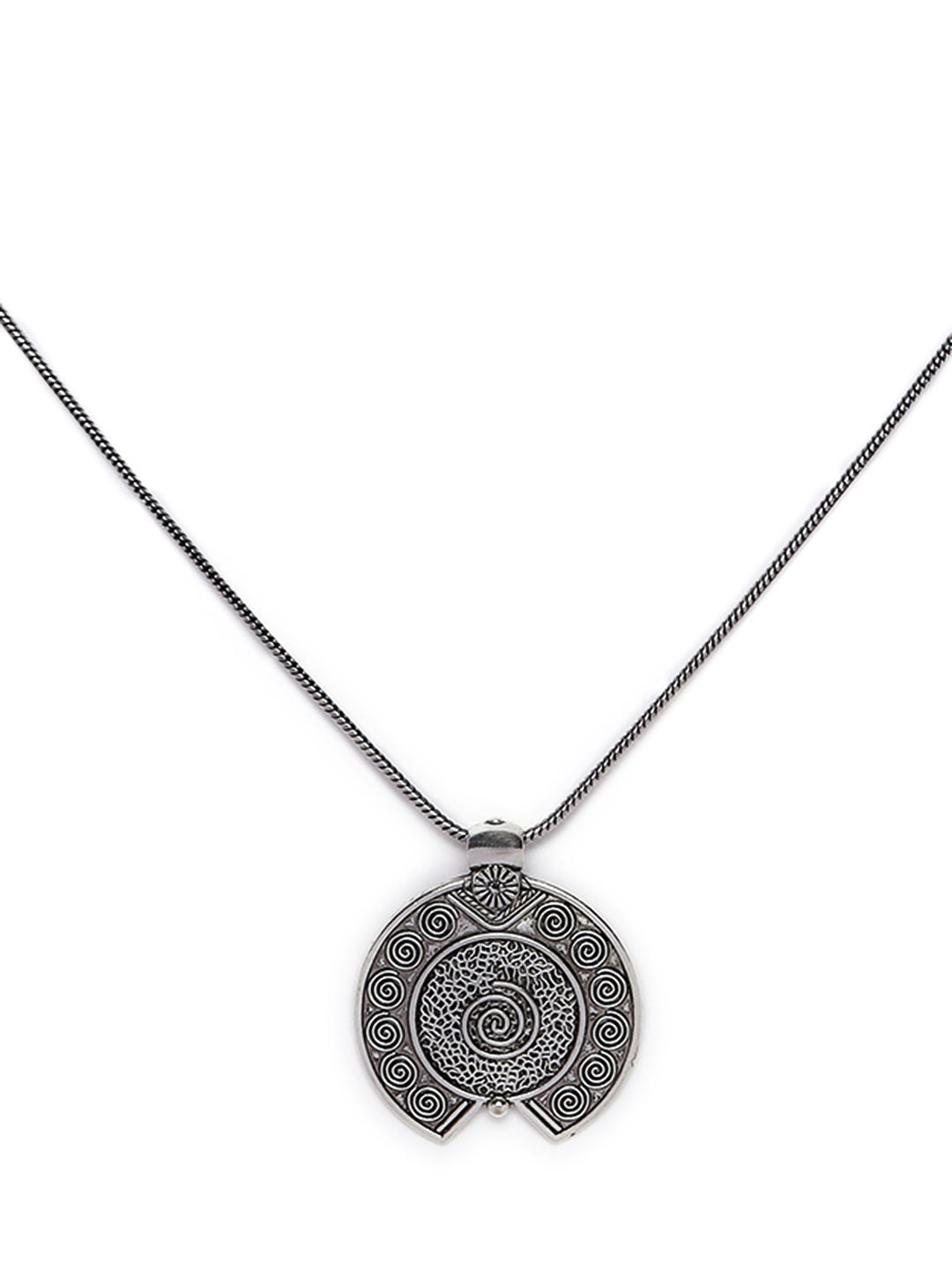 Set Of 2 Star & Geometrical Shape Oxidised Silver-Toned Textured Necklace