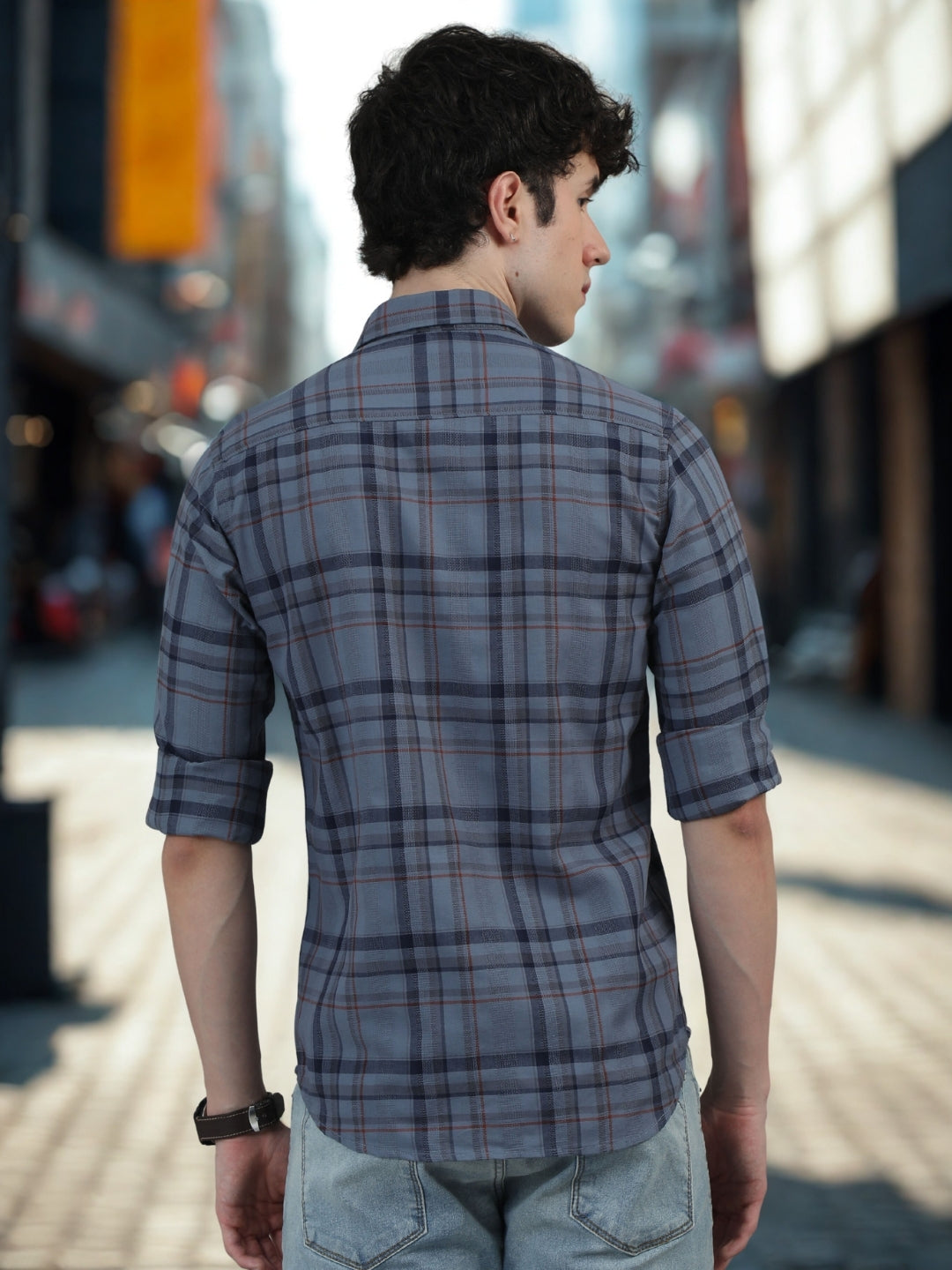 Men Navy Blue Slim Fit Checks Full Sleeve Casual Shirt Cool Colors