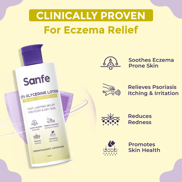 Sanfe 15% Glycerine Lotion For very very dry skin Soothes Eczema, Relieve Irritation & Itching, Reduces Redness Rapid Relief Formula - 100ml