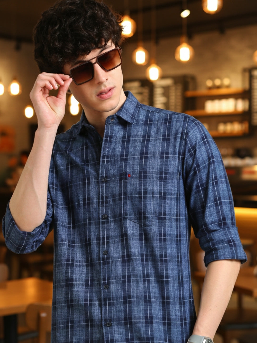 Men Blue Regular Fit Checks Full Sleeve Casual Shirt Cool Colors