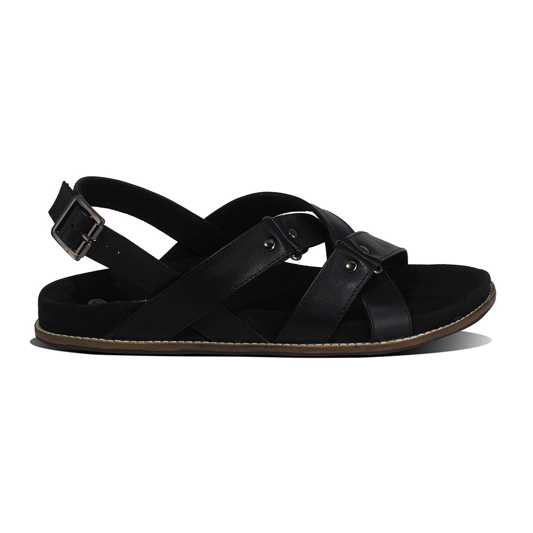 Fox Luxe Crossover Vegan Leather Black Men Sandals Planet Paaduks