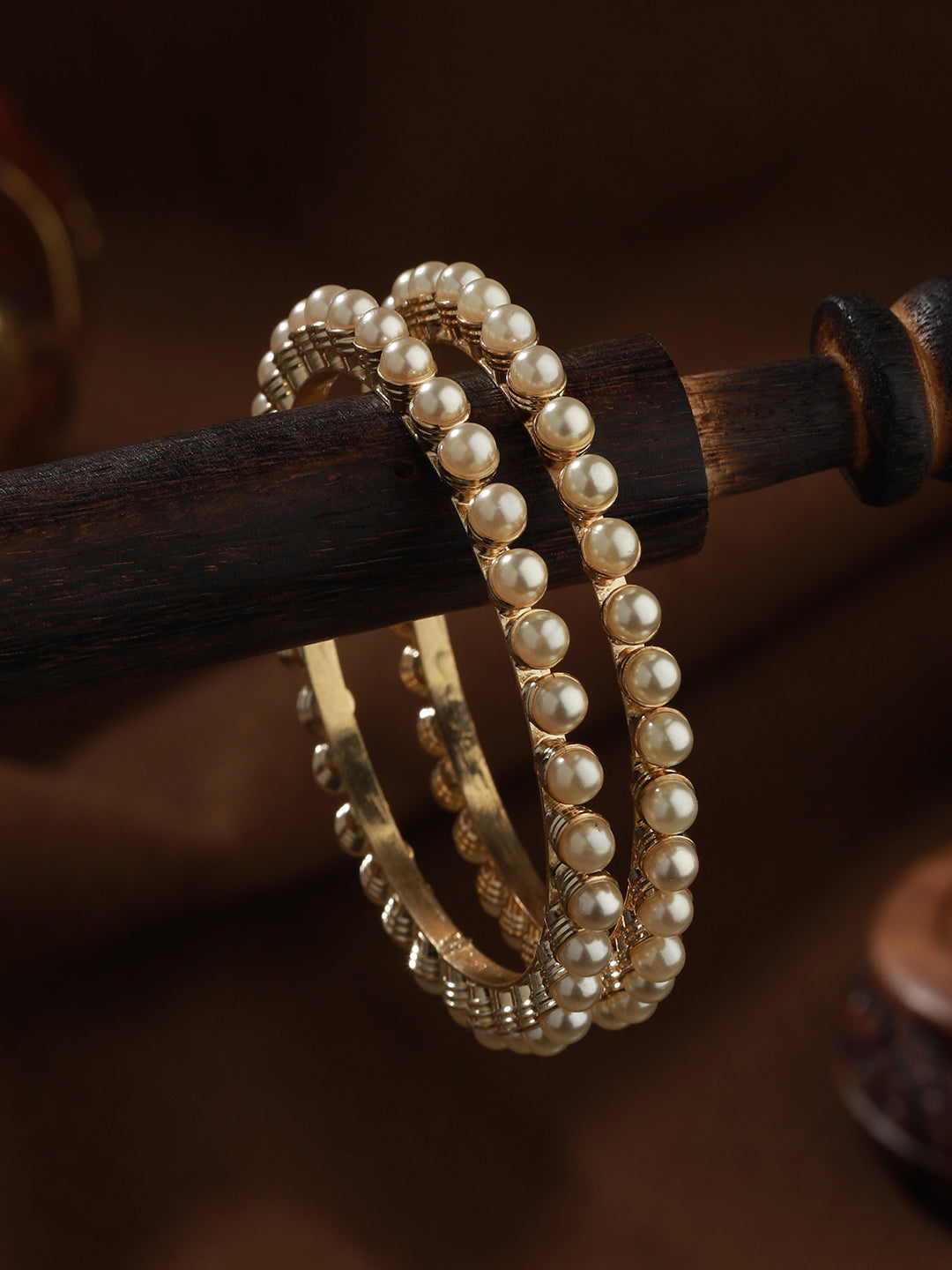 Set Of 2 Gold-Plated Beaded Bangles