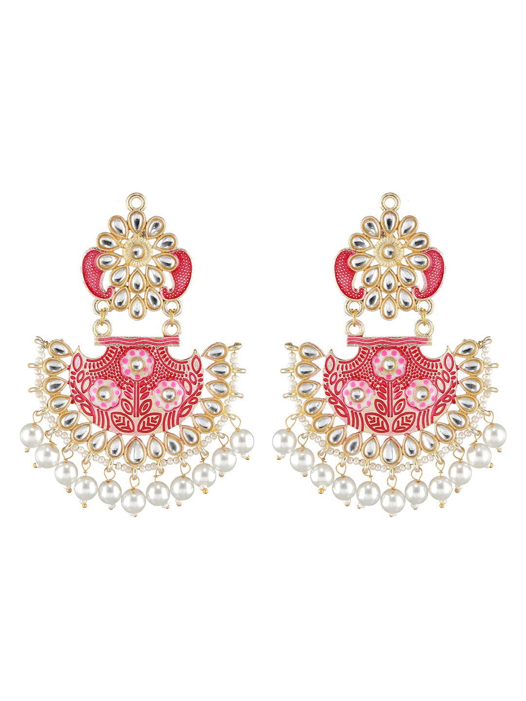 Gold-Plated Meenakari Kundan-Studded & Beaded Maangtikka With Earrings