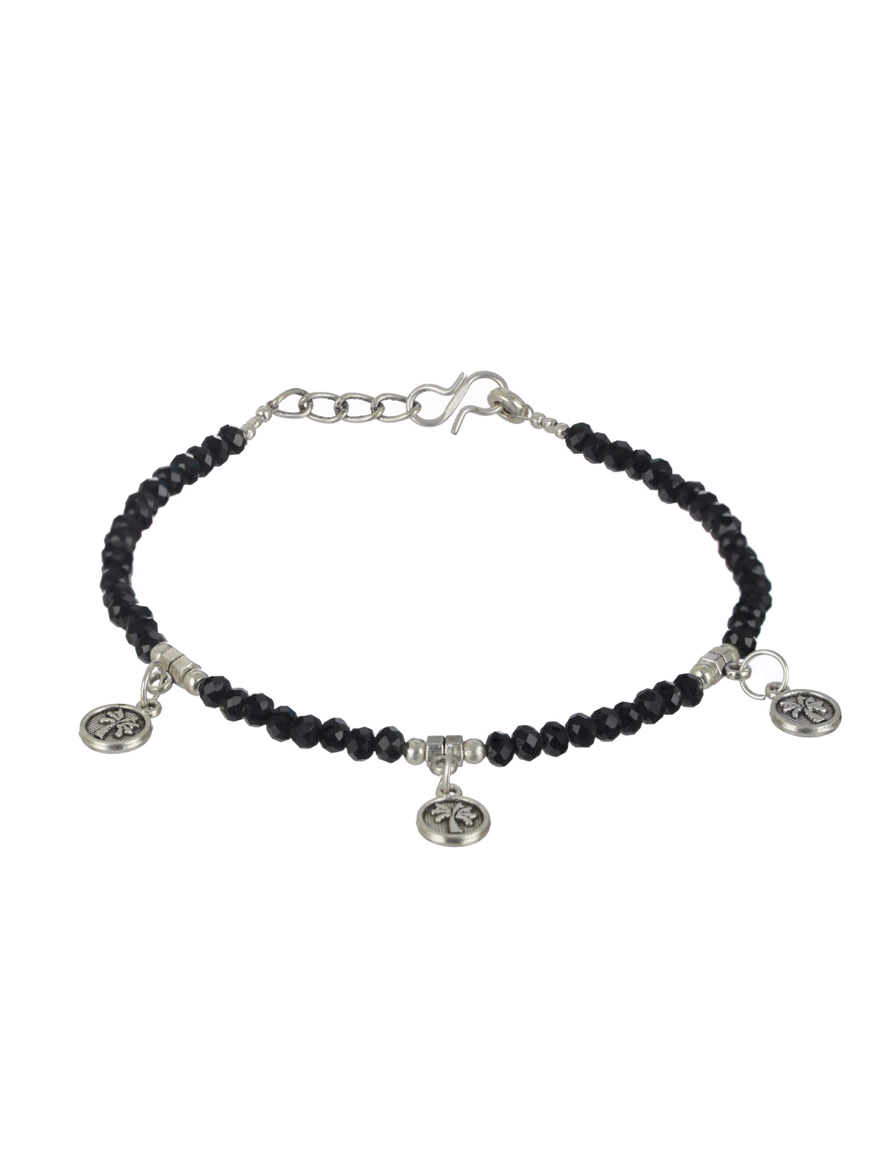 Set Of 2 Silver-Plated Beaded Anklets