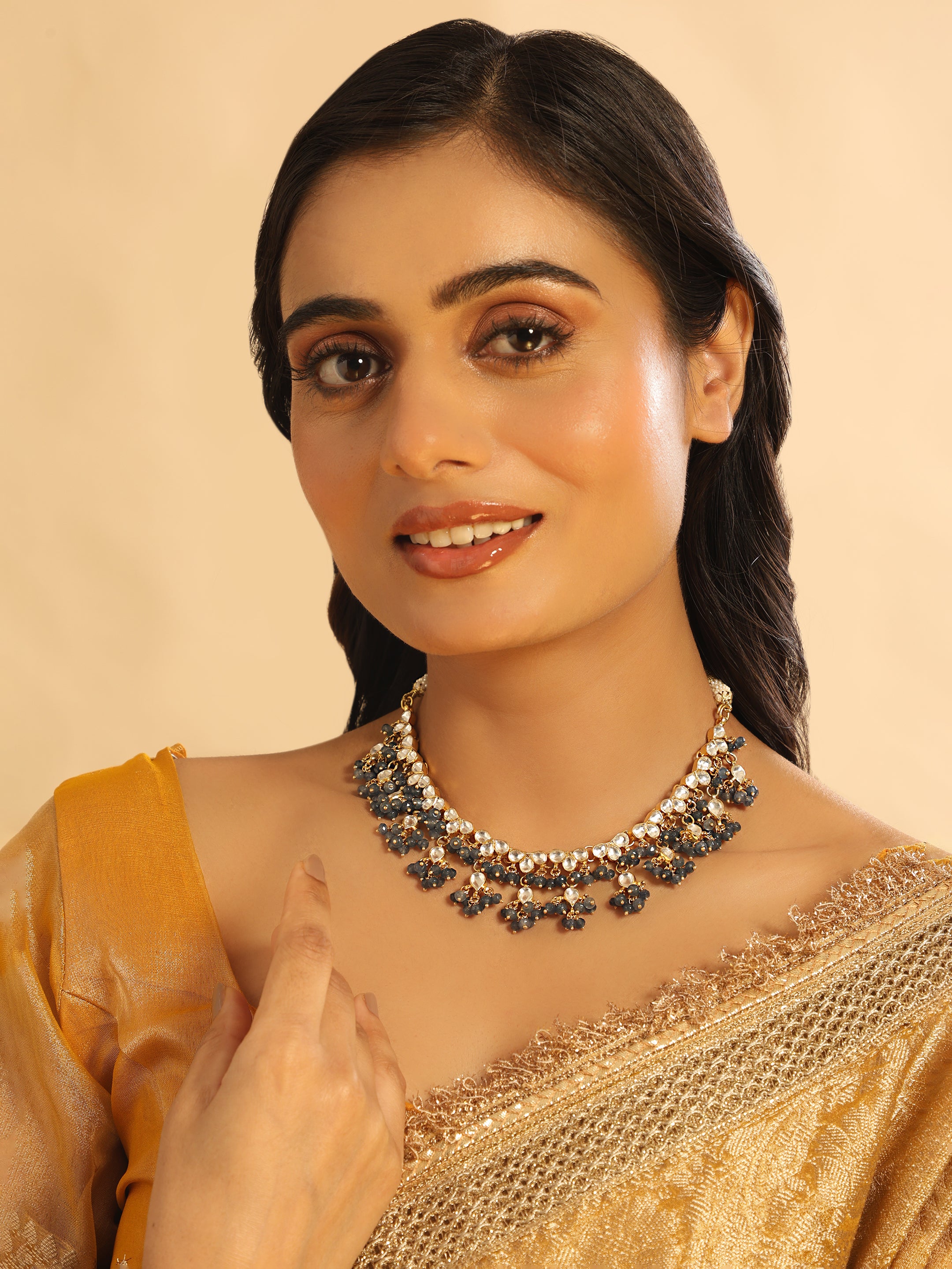 22K Gold Plated Azure Dusk Kundan Necklace