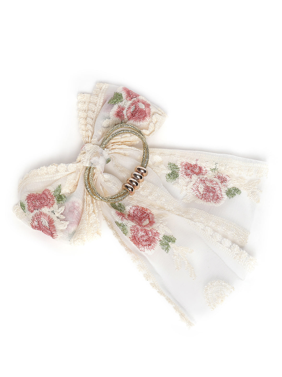 White & Red Bow Shaped Ponytail Holder