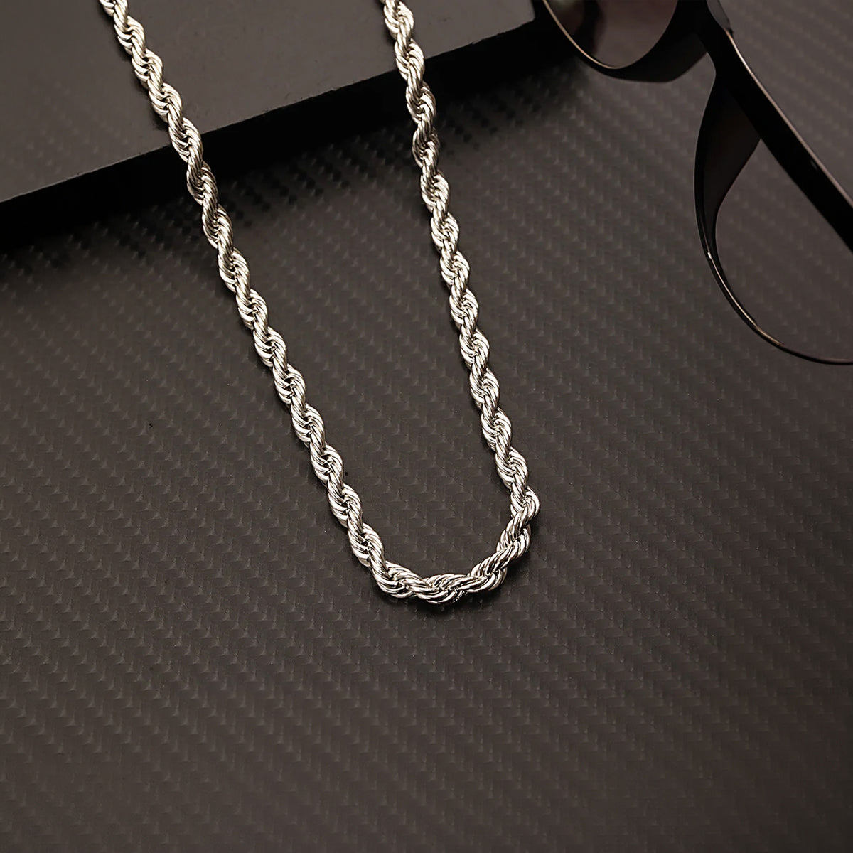 Classic Twisted Rope Chain Necklace for Men ‚Äì Silver Finish