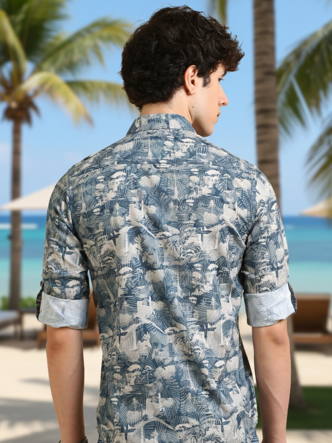 Men Blue Slim Fit Printed Full Sleeve Casual Shirt Cool Colors