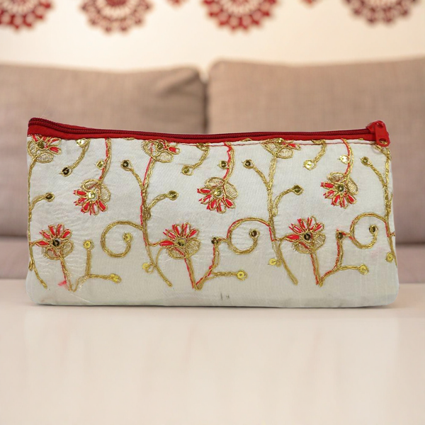Elegant Floral Embroidered Clutch – Handcrafted Evening Bag for Women.