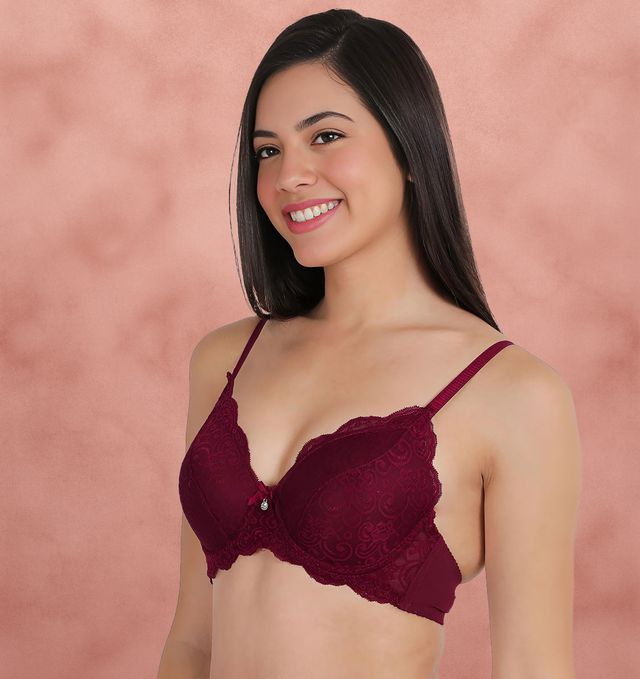 Susie 3/4th Coverage Persian Red Fully Lace Cup Adjustable Detachable Padded Wired Bra